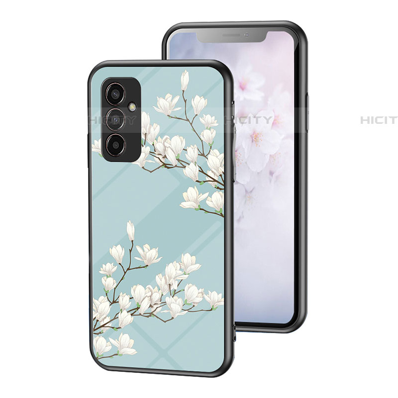 Coque Contour Silicone et Vitre Fleurs Miroir Etui Housse pour Samsung Galaxy F13 4G Cyan Plus