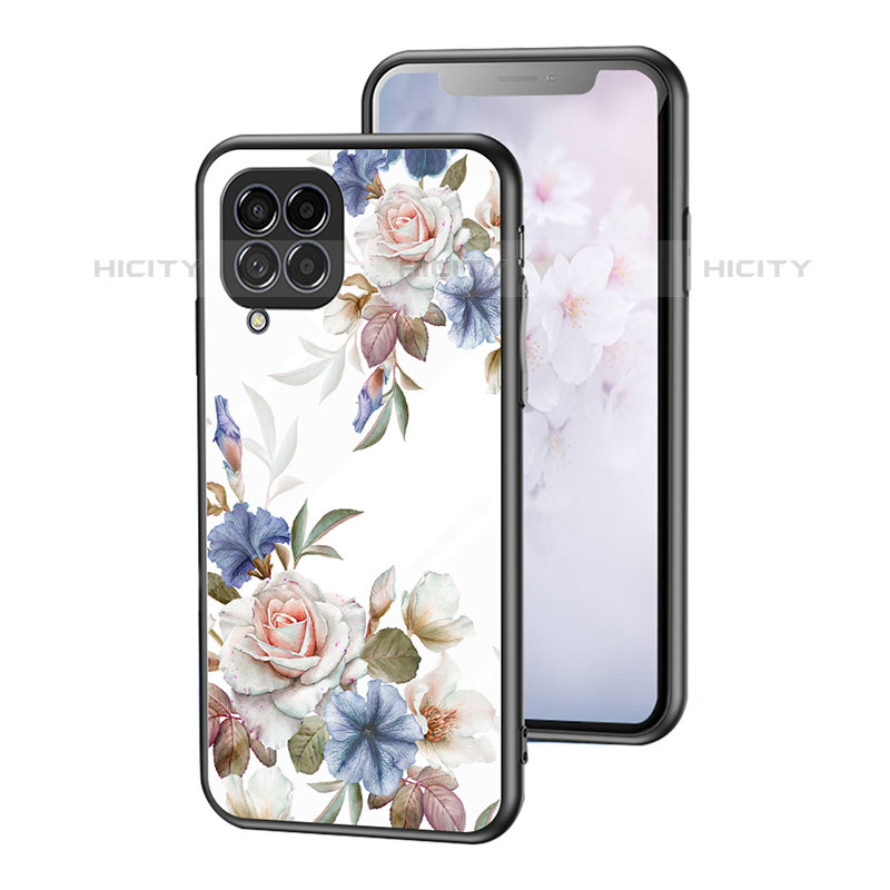 Coque Contour Silicone et Vitre Fleurs Miroir Etui Housse pour Samsung Galaxy M53 5G Blanc Plus