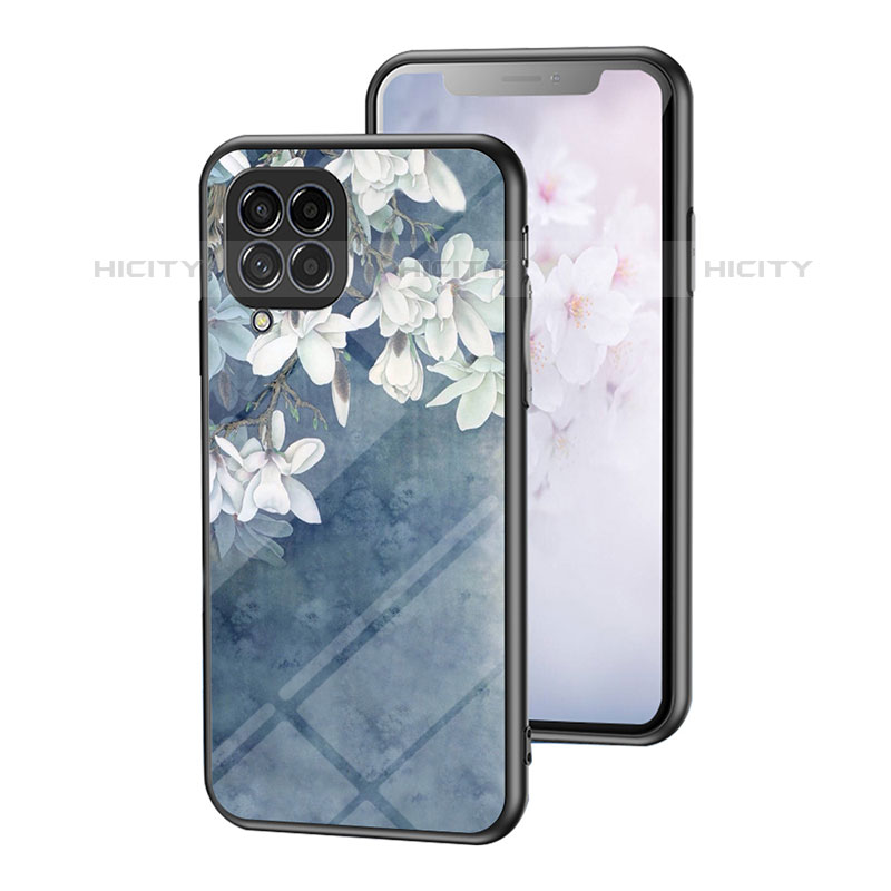 Coque Contour Silicone et Vitre Fleurs Miroir Etui Housse pour Samsung Galaxy M53 5G Bleu Plus