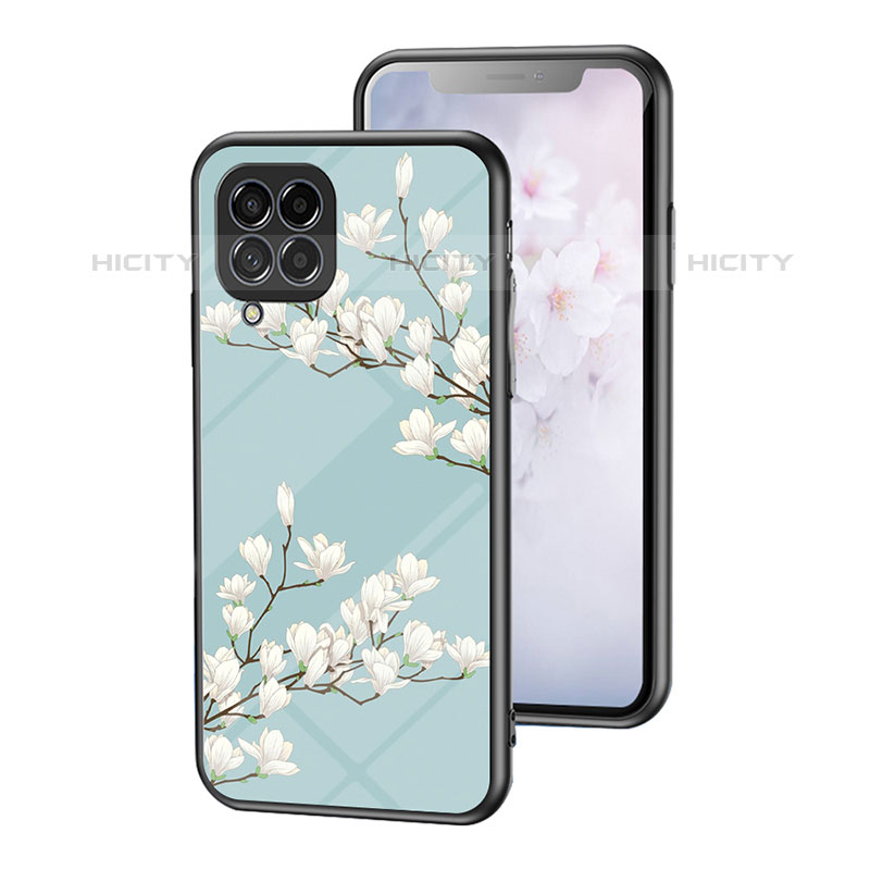 Coque Contour Silicone et Vitre Fleurs Miroir Etui Housse pour Samsung Galaxy M53 5G Cyan Plus