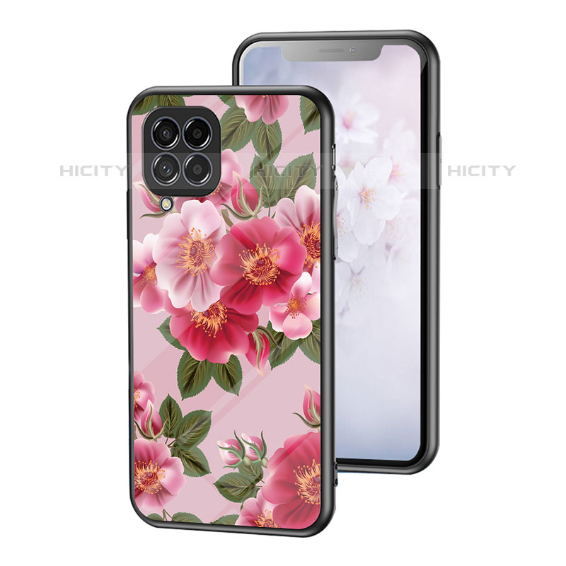 Coque Contour Silicone et Vitre Fleurs Miroir Etui Housse pour Samsung Galaxy M53 5G Rouge Plus