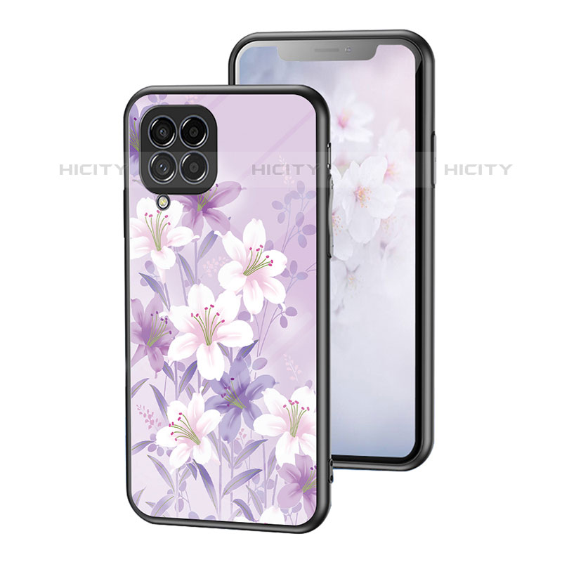 Coque Contour Silicone et Vitre Fleurs Miroir Etui Housse pour Samsung Galaxy M53 5G Violet Clair Plus