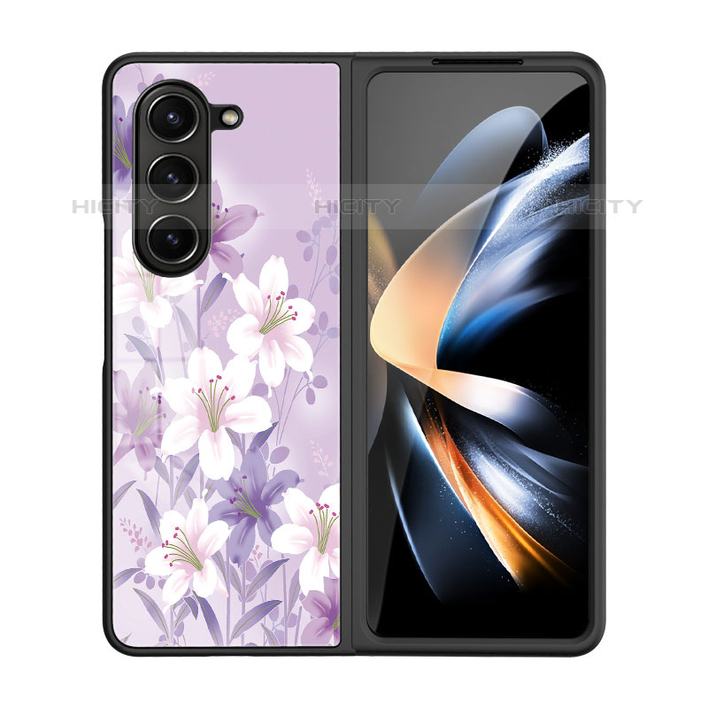 Coque Contour Silicone et Vitre Fleurs Miroir Etui Housse pour Samsung Galaxy Z Fold5 5G Plus