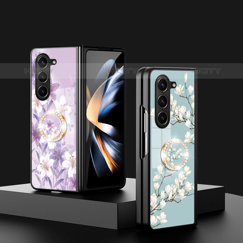 Coque Contour Silicone et Vitre Fleurs Miroir Etui Housse pour Samsung Galaxy Z Fold5 5G Plus