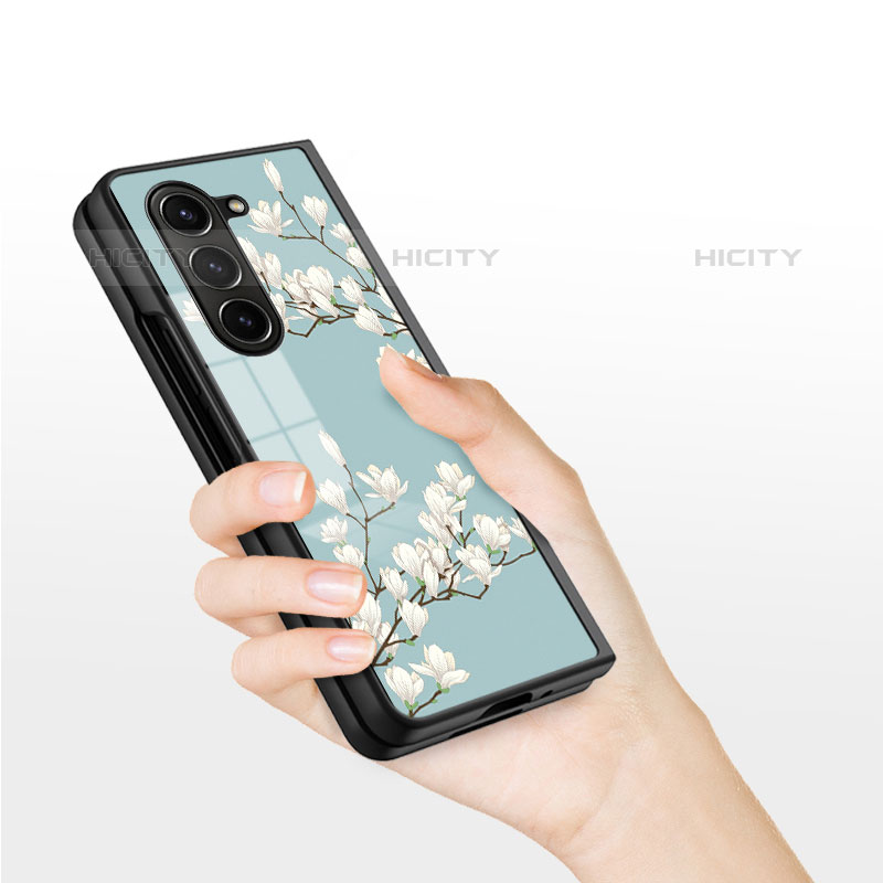 Coque Contour Silicone et Vitre Fleurs Miroir Etui Housse pour Samsung Galaxy Z Fold5 5G Plus