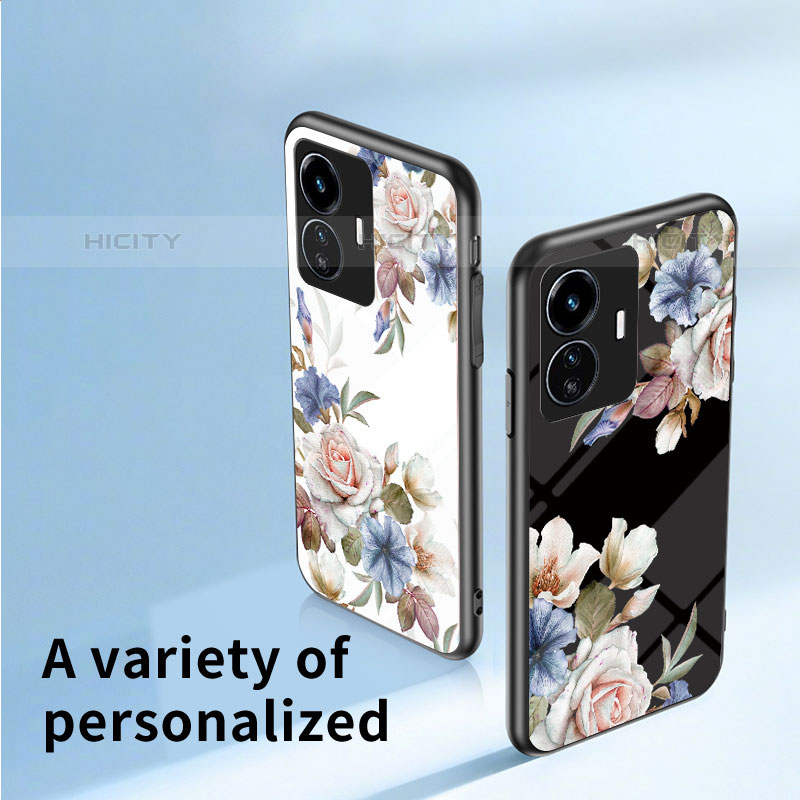 Coque Contour Silicone et Vitre Fleurs Miroir Etui Housse pour Vivo iQOO Z6 Lite 5G Plus