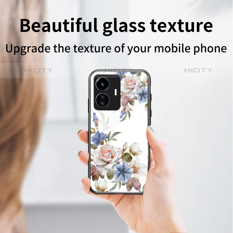 Coque Contour Silicone et Vitre Fleurs Miroir Etui Housse pour Vivo iQOO Z6 Lite 5G Plus