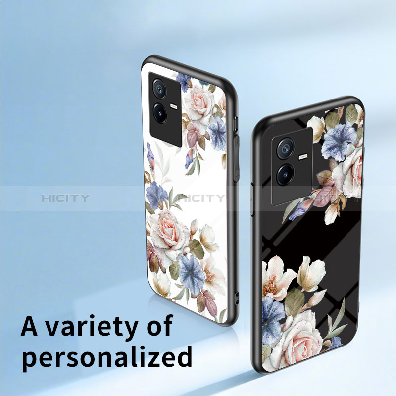 Coque Contour Silicone et Vitre Fleurs Miroir Etui Housse pour Vivo T2x 5G Plus