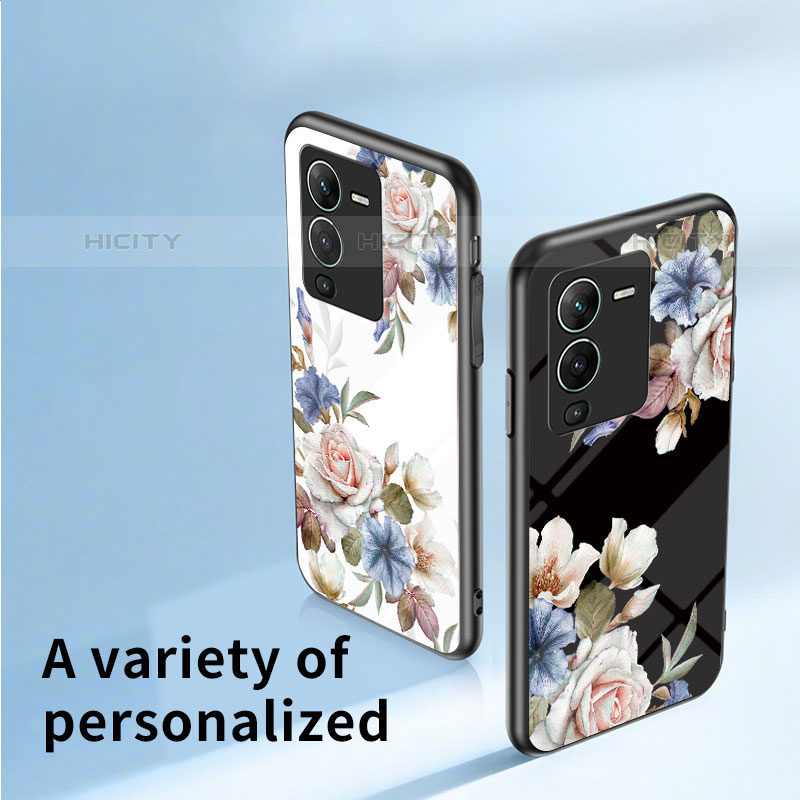 Coque Contour Silicone et Vitre Fleurs Miroir Etui Housse pour Vivo V25 Pro 5G Plus