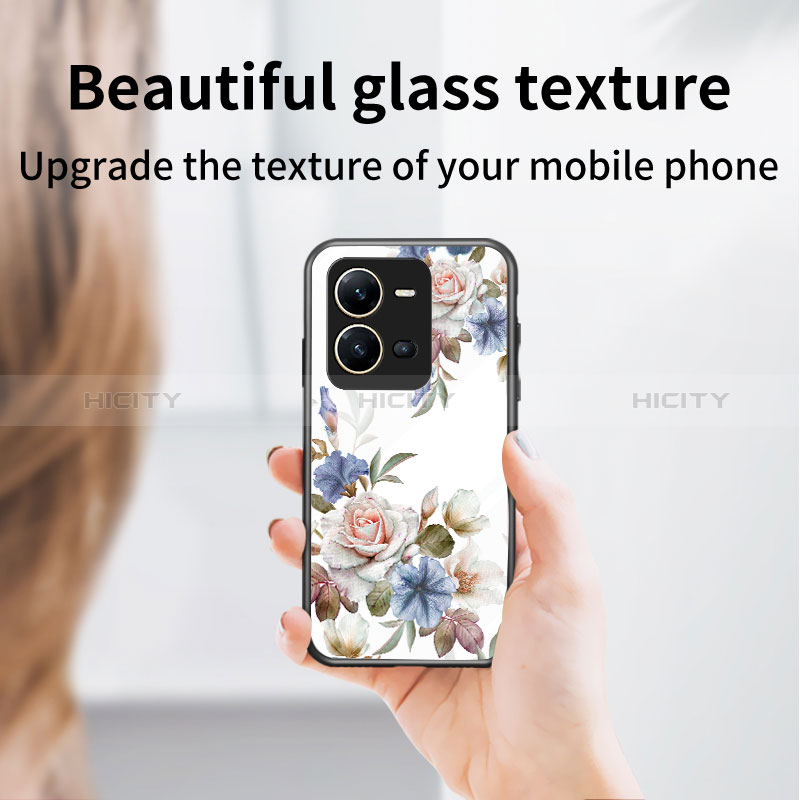 Coque Contour Silicone et Vitre Fleurs Miroir Etui Housse pour Vivo X80 Lite 5G Plus