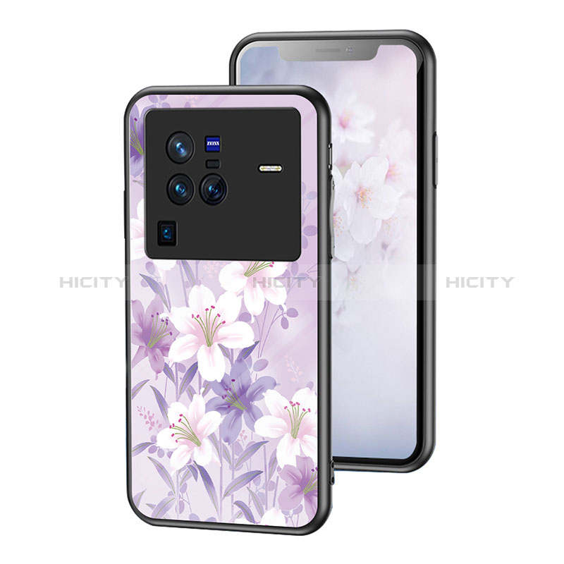 Coque Contour Silicone et Vitre Fleurs Miroir Etui Housse pour Vivo X80 Pro 5G Plus