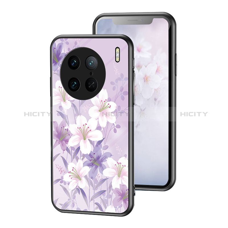 Coque Contour Silicone et Vitre Fleurs Miroir Etui Housse pour Vivo X90 Pro 5G Plus