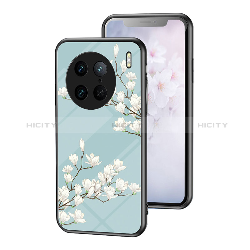 Coque Contour Silicone et Vitre Fleurs Miroir Etui Housse pour Vivo X90 Pro 5G Plus