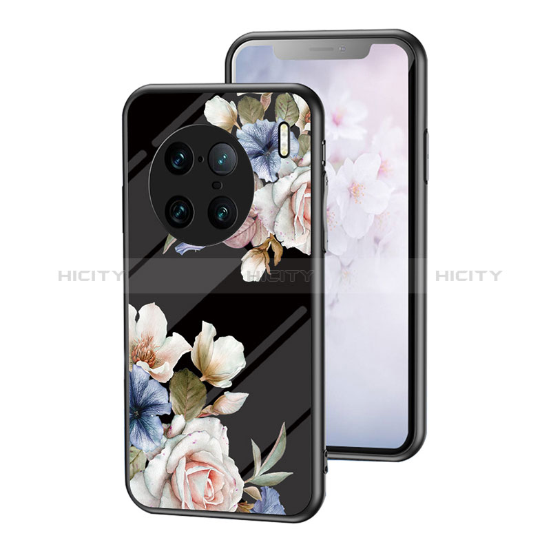 Coque Contour Silicone et Vitre Fleurs Miroir Etui Housse pour Vivo X90 Pro+ Plus 5G Noir Plus