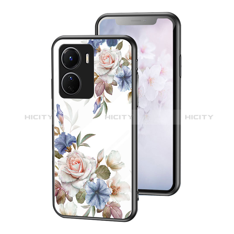 Coque Contour Silicone et Vitre Fleurs Miroir Etui Housse pour Vivo Y16 Plus