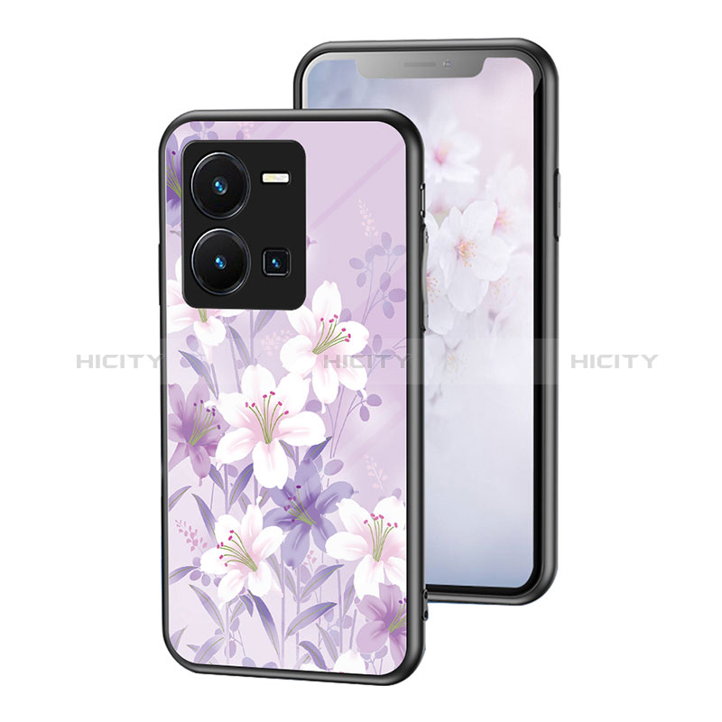 Coque Contour Silicone et Vitre Fleurs Miroir Etui Housse pour Vivo Y35 4G Plus