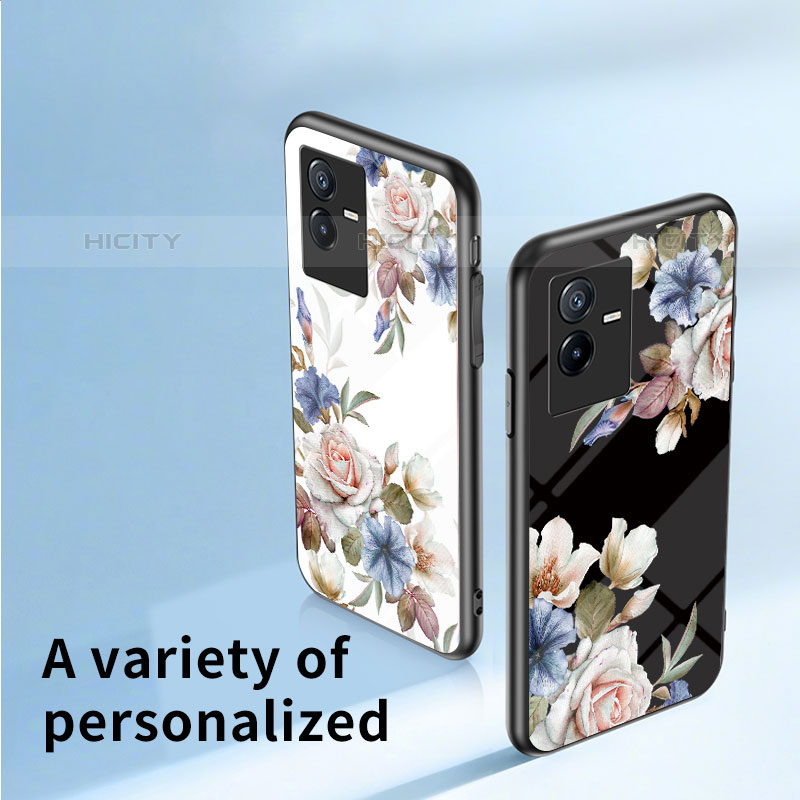 Coque Contour Silicone et Vitre Fleurs Miroir Etui Housse pour Vivo Y73t Plus