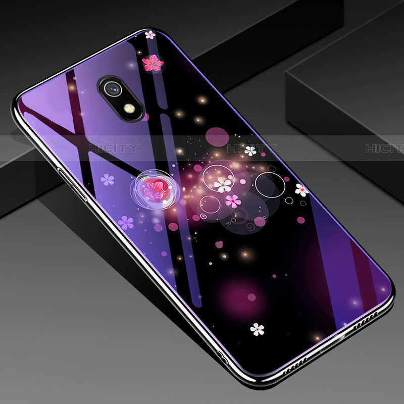 Coque Contour Silicone et Vitre Fleurs Miroir Etui Housse pour Xiaomi Redmi 8A Plus