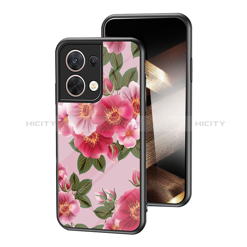 Coque Contour Silicone et Vitre Fleurs Miroir Etui Housse pour Xiaomi Redmi Note 13 5G Rouge Plus