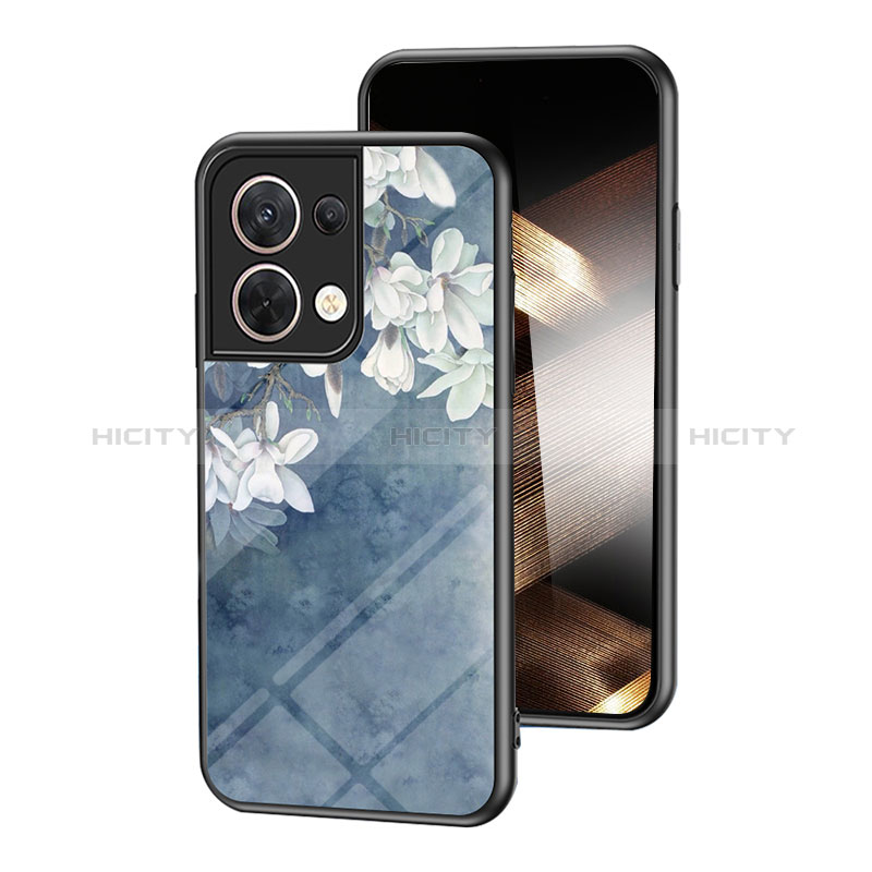 Coque Contour Silicone et Vitre Fleurs Miroir Etui Housse pour Xiaomi Redmi Note 13 Pro 5G Bleu Plus