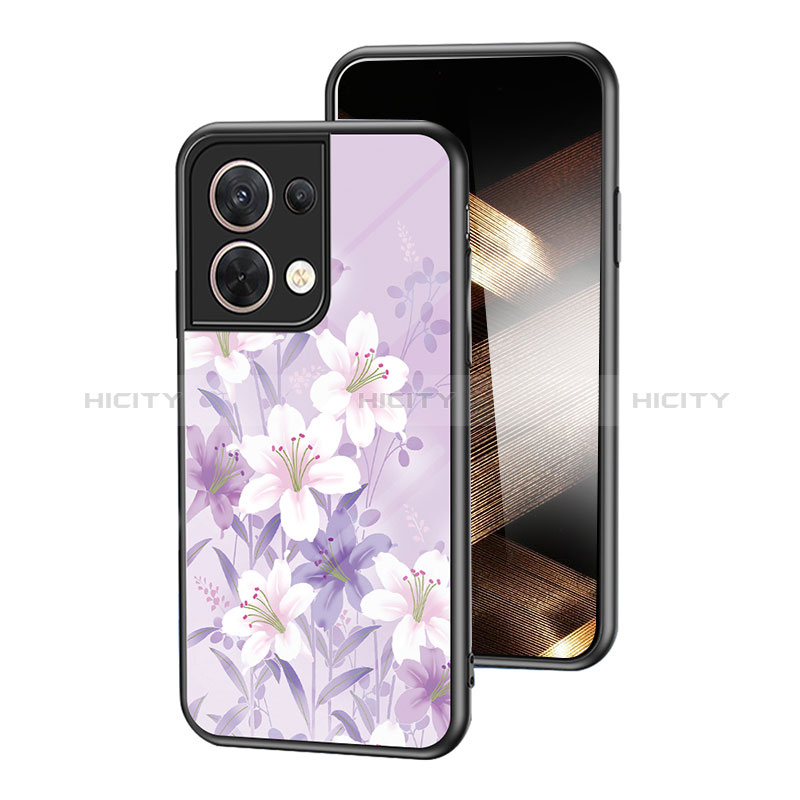 Coque Contour Silicone et Vitre Fleurs Miroir Etui Housse pour Xiaomi Redmi Note 13 Pro 5G Violet Clair Plus