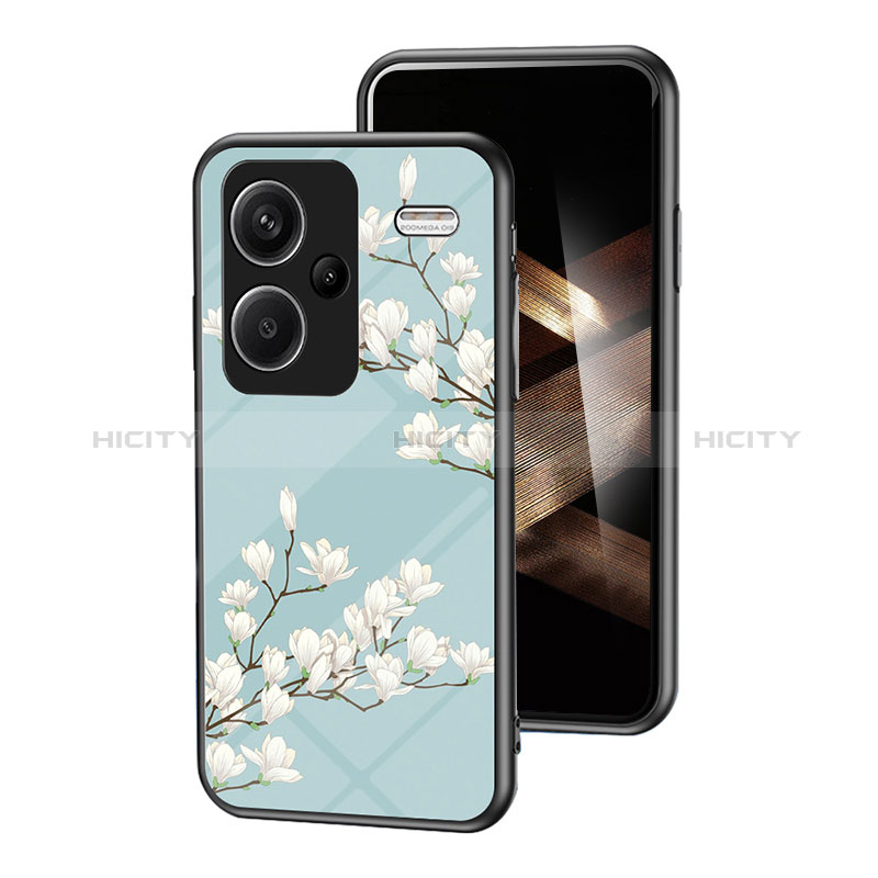 Coque Contour Silicone et Vitre Fleurs Miroir Etui Housse pour Xiaomi Redmi Note 13 Pro+ Plus 5G Cyan Plus