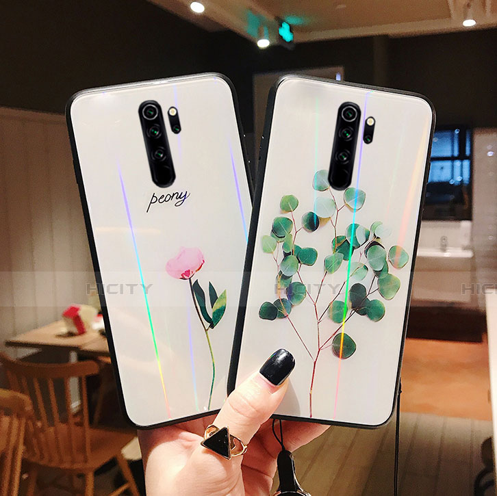 Coque Contour Silicone et Vitre Fleurs Miroir Etui Housse pour Xiaomi Redmi Note 8 Pro Plus