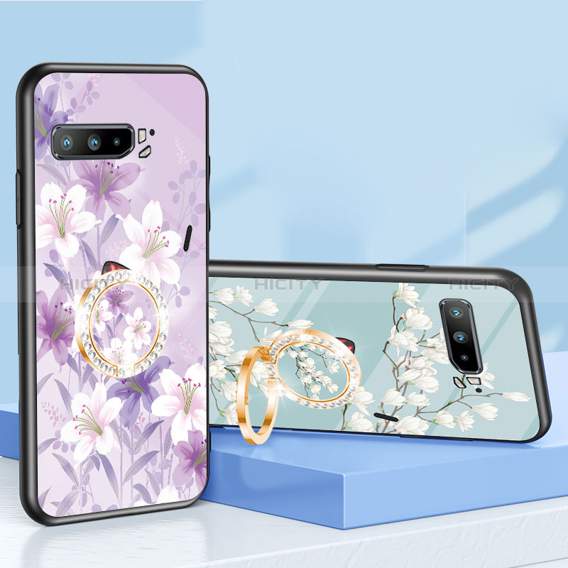 Coque Contour Silicone et Vitre Fleurs Miroir Etui Housse S01 pour Asus ROG Phone 3 Plus