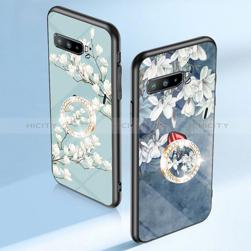 Coque Contour Silicone et Vitre Fleurs Miroir Etui Housse S01 pour Asus ROG Phone 3 Strix ZS661KS Plus