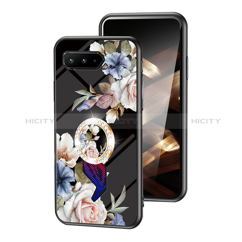 Coque Contour Silicone et Vitre Fleurs Miroir Etui Housse S01 pour Asus ROG Phone 5 Pro Noir Plus