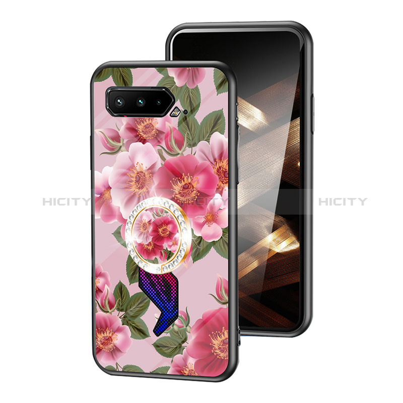 Coque Contour Silicone et Vitre Fleurs Miroir Etui Housse S01 pour Asus ROG Phone 5 Pro Rouge Plus