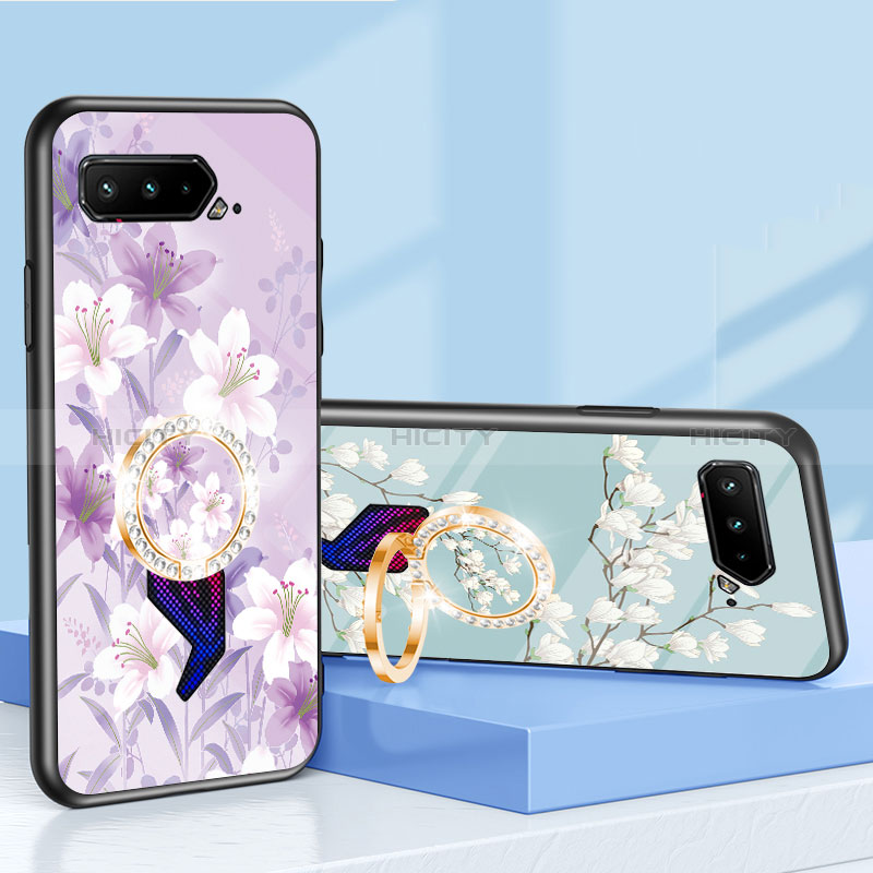 Coque Contour Silicone et Vitre Fleurs Miroir Etui Housse S01 pour Asus ROG Phone 5 Ultimate Plus