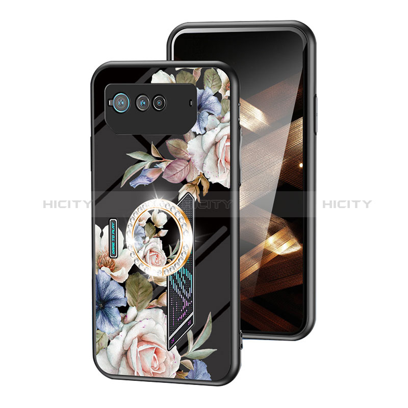 Coque Contour Silicone et Vitre Fleurs Miroir Etui Housse S01 pour Asus ROG Phone 6 Noir Plus