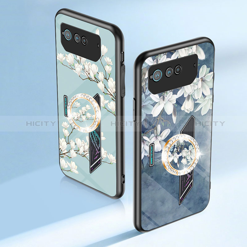 Coque Contour Silicone et Vitre Fleurs Miroir Etui Housse S01 pour Asus ROG Phone 6 Plus