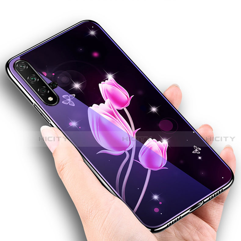 Coque Contour Silicone et Vitre Fleurs Miroir Etui Housse S01 pour Huawei Honor 20 Plus