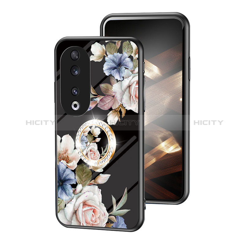 Coque Contour Silicone et Vitre Fleurs Miroir Etui Housse S01 pour Huawei Honor 90 5G Noir Plus