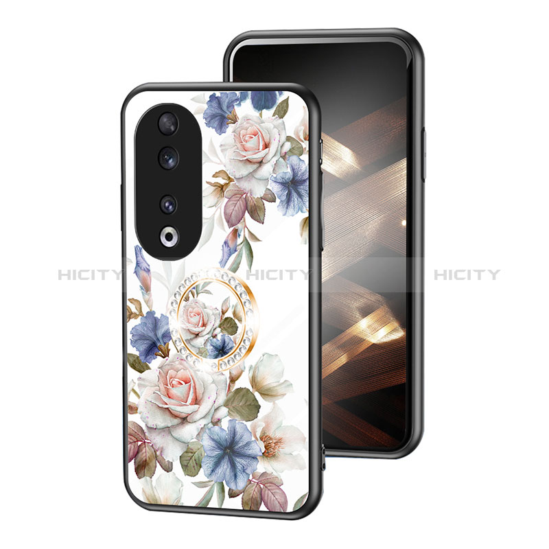 Coque Contour Silicone et Vitre Fleurs Miroir Etui Housse S01 pour Huawei Honor 90 5G Plus