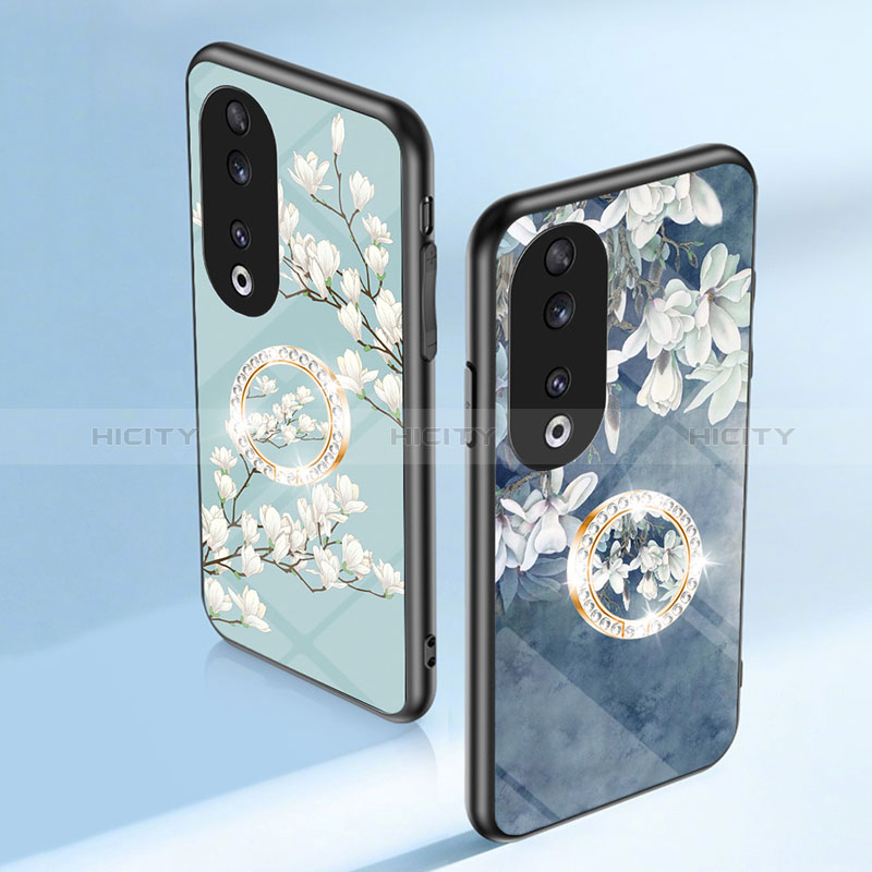 Coque Contour Silicone et Vitre Fleurs Miroir Etui Housse S01 pour Huawei Honor 90 5G Plus