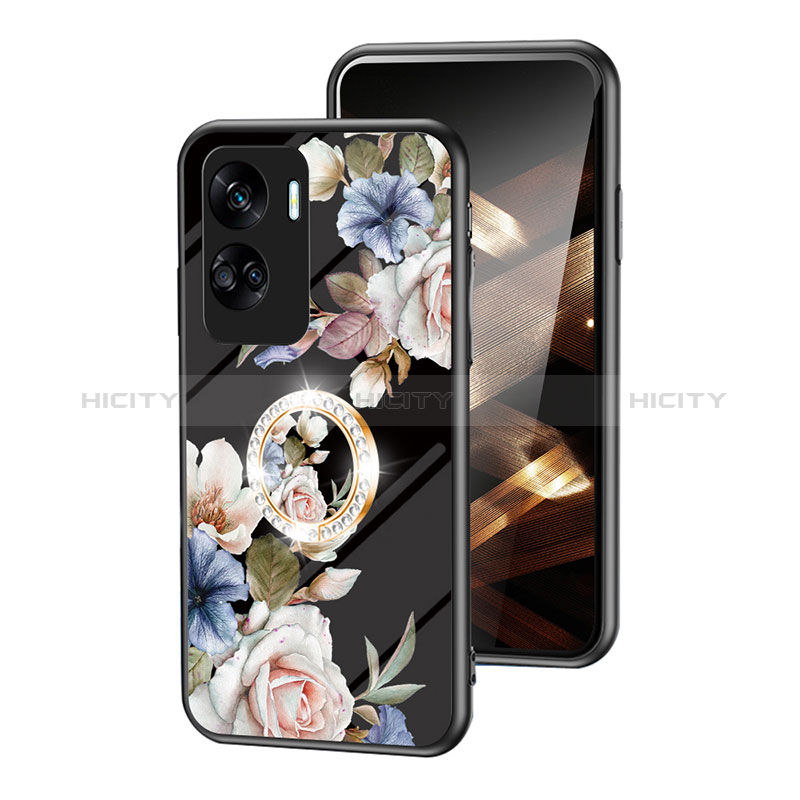 Coque Contour Silicone et Vitre Fleurs Miroir Etui Housse S01 pour Huawei Honor 90 Lite 5G Noir Plus