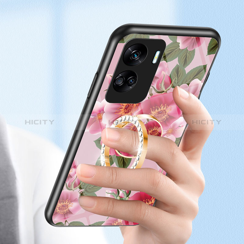 Coque Contour Silicone et Vitre Fleurs Miroir Etui Housse S01 pour Huawei Honor 90 Lite 5G Plus