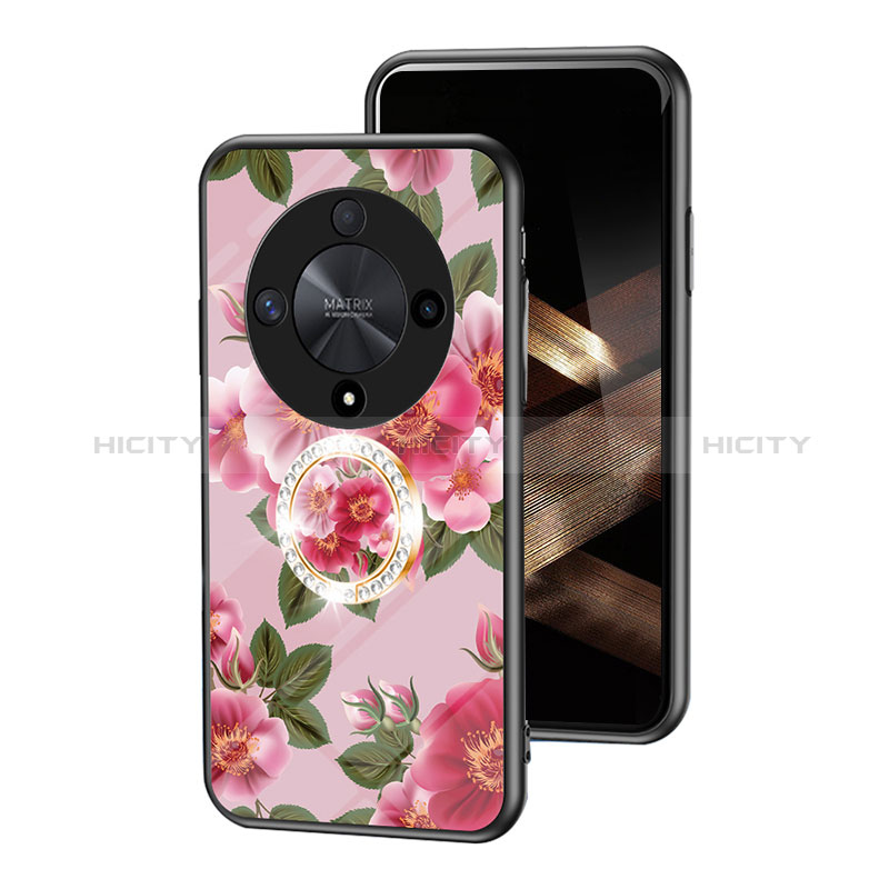 Coque Contour Silicone et Vitre Fleurs Miroir Etui Housse S01 pour Huawei Honor Magic6 Lite 5G Rouge Plus