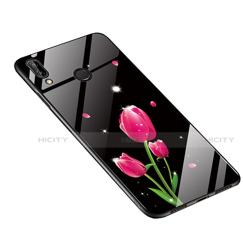 Coque Contour Silicone et Vitre Fleurs Miroir Etui Housse S01 pour Huawei Nova 3e Plus