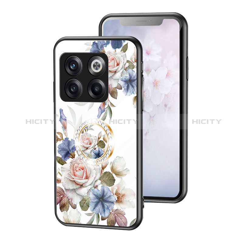 Coque Contour Silicone et Vitre Fleurs Miroir Etui Housse S01 pour OnePlus 10T 5G Blanc Plus