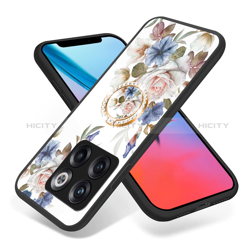 Coque Contour Silicone et Vitre Fleurs Miroir Etui Housse S01 pour OnePlus 10T 5G Plus