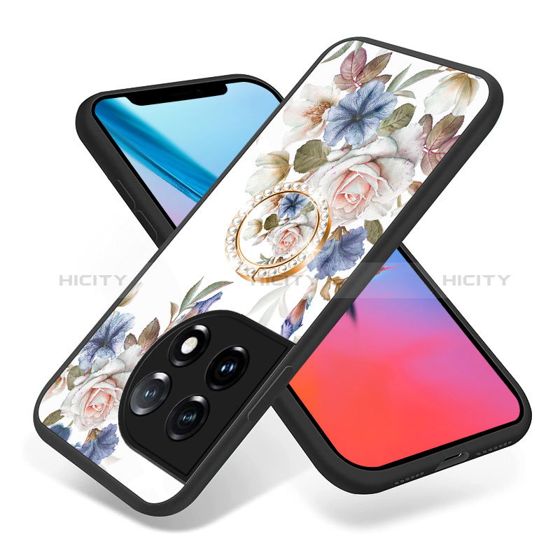 Coque Contour Silicone et Vitre Fleurs Miroir Etui Housse S01 pour OnePlus 11 5G Plus