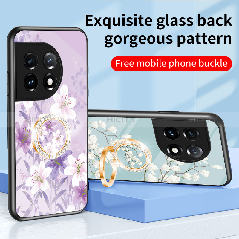 Coque Contour Silicone et Vitre Fleurs Miroir Etui Housse S01 pour OnePlus 11 5G Plus