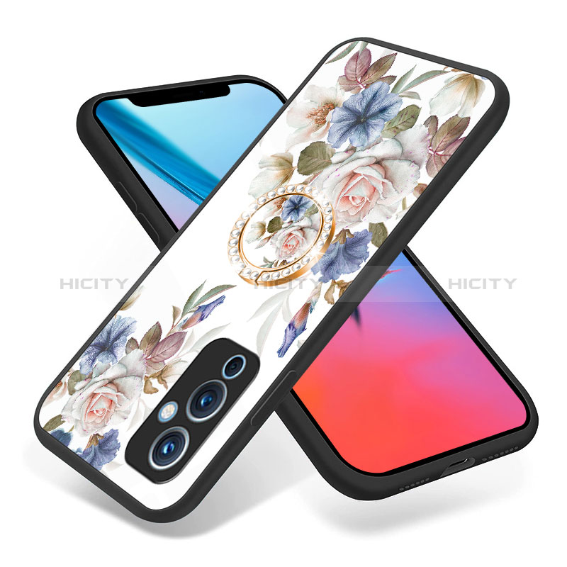 Coque Contour Silicone et Vitre Fleurs Miroir Etui Housse S01 pour OnePlus 9 5G Plus