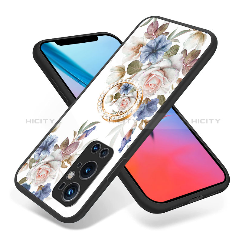 Coque Contour Silicone et Vitre Fleurs Miroir Etui Housse S01 pour OnePlus 9 Pro 5G Plus