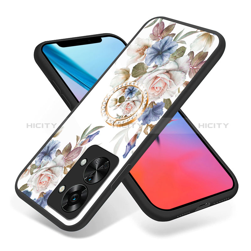 Coque Contour Silicone et Vitre Fleurs Miroir Etui Housse S01 pour OnePlus Nord 2T 5G Plus