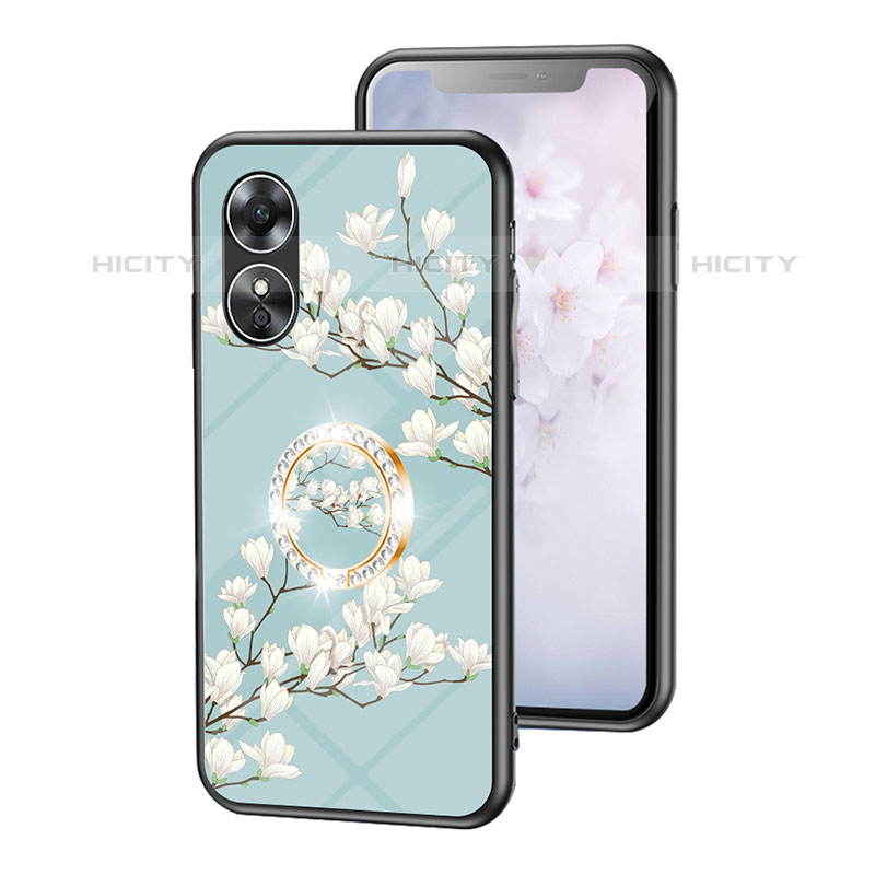 Coque Contour Silicone et Vitre Fleurs Miroir Etui Housse S01 pour Oppo A17 Cyan Plus